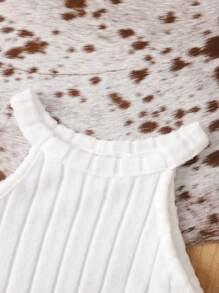 SHEIN 女婴休闲罗纹设计衬衫和喇叭裤两件套 - 白色 - 查看 9