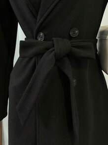 Chiquease 英伦风翻领黑色收腰优雅风衣 - 黑色 - 查看 6