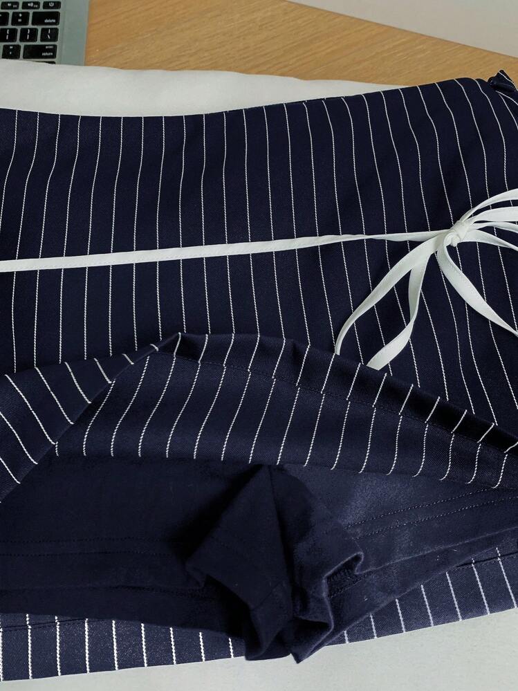 Comfortcana Short Leggings Attached Skirt With Tied Waist For Fall - Navy Blue - View 5