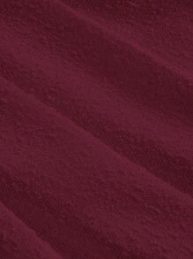 SHEIN MOD Black & White Contrast Pleated Bodycon Long Sleeve Dress, Knitted Texture - Burgundy - View 4