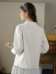 Simple Retro Women Queen Collar Embroidery Casual Shirt - White - View 2