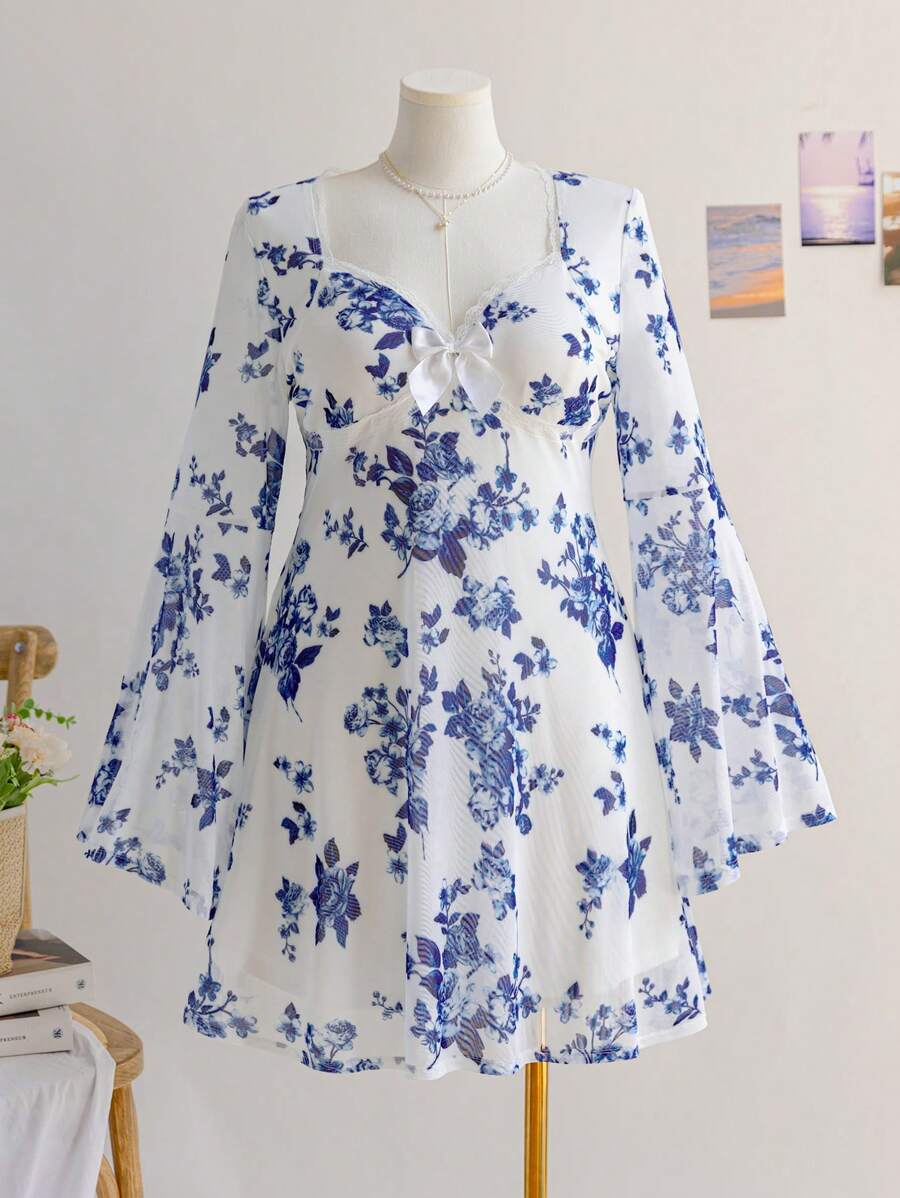 Soleia Damen Große Größen Blumen Muster Kleidung für den Urlaub und den Schulanfang, Herbst Outfits - Verschiedenfarbig - Übersicht 1