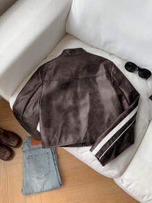 SHEIN EZwear Chaqueta corta marrón de manga larga a rayas, informal, para mujer, de otoño