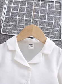 SHEIN Baby Girl Versatile White Lapel Long Sleeve Top, Autumn/Winter - White - View 9