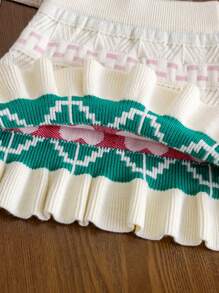 2pcs Baby Girls Autumn/Winter Vintage Floral Round Neck Long Sleeve Sweater And Ruffle Hem Mini Skirt Set, Stylish & Comfy Casual Outfit