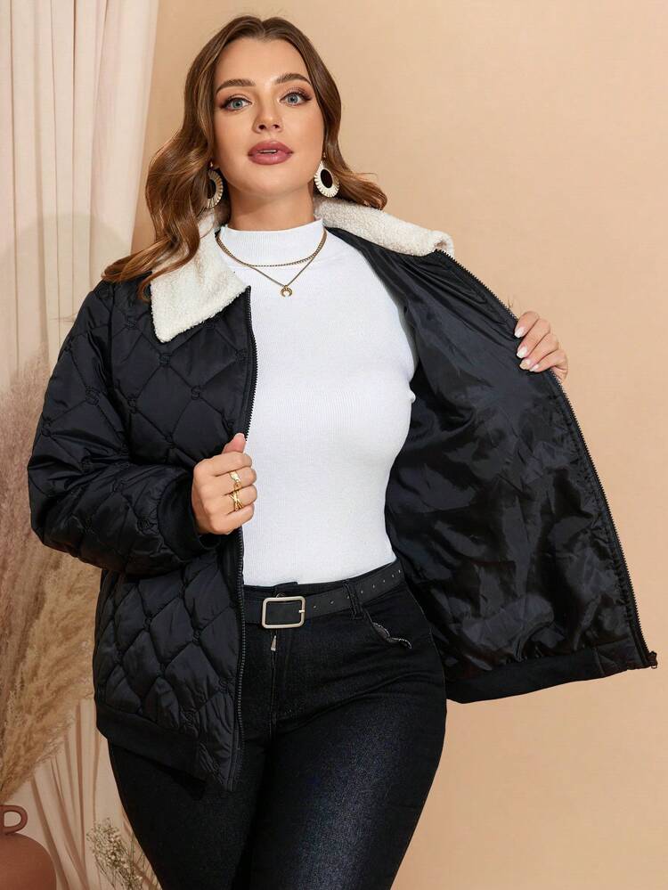 Große Größen Damen Herbst Kurven Thanksgiving Hemdkragen Argyle Muster Langarm Gefütterte Jacke