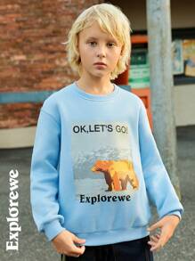 Boys Crew Neck Long Sleeve Print Minimalist Pullover Sweatshirt, Casual Everyday Wear - Multicolor - View 5
