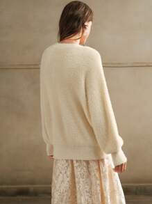 Anewsta 奢华圣诞加厚 3D 花卉串珠针织优雅开衫，秋冬 - 杏色 - 查看 3