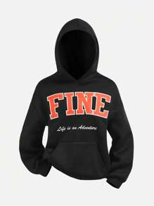 SHEIN Girlism Conjunto informal de 2 piezas para adolescentes: sudadera con capucha con bloque de color y estampado de letras + pantalones holgados de camuflaje, estilo callejero, de vuelta al colegio