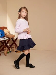 PrepCrw Kleine Mädchen Lässig süßer einfarbiger Rüschen-Saum Cardigan, Herbst