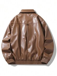 Manfinity EMRG 1pc Men's Plain Front Zip Up Long Sleeve Casual Jacket - Brown - View 2