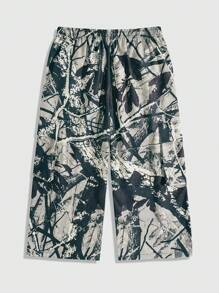 ROMWE MEN Street Life 男士枝形印花松紧腰宽松休闲阔腿工装裤