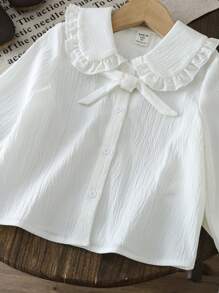 SHEIN LMoss Kids Blouse ample décontractée à col claudine de couleur unie pour jeunes filles - Blanc - Voir 5