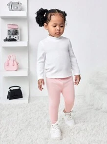 SHEIN 3-delige set met geruite babyjas voor meisjes, elastische taillebroek en witte gebreide basislaag, herfst/winter