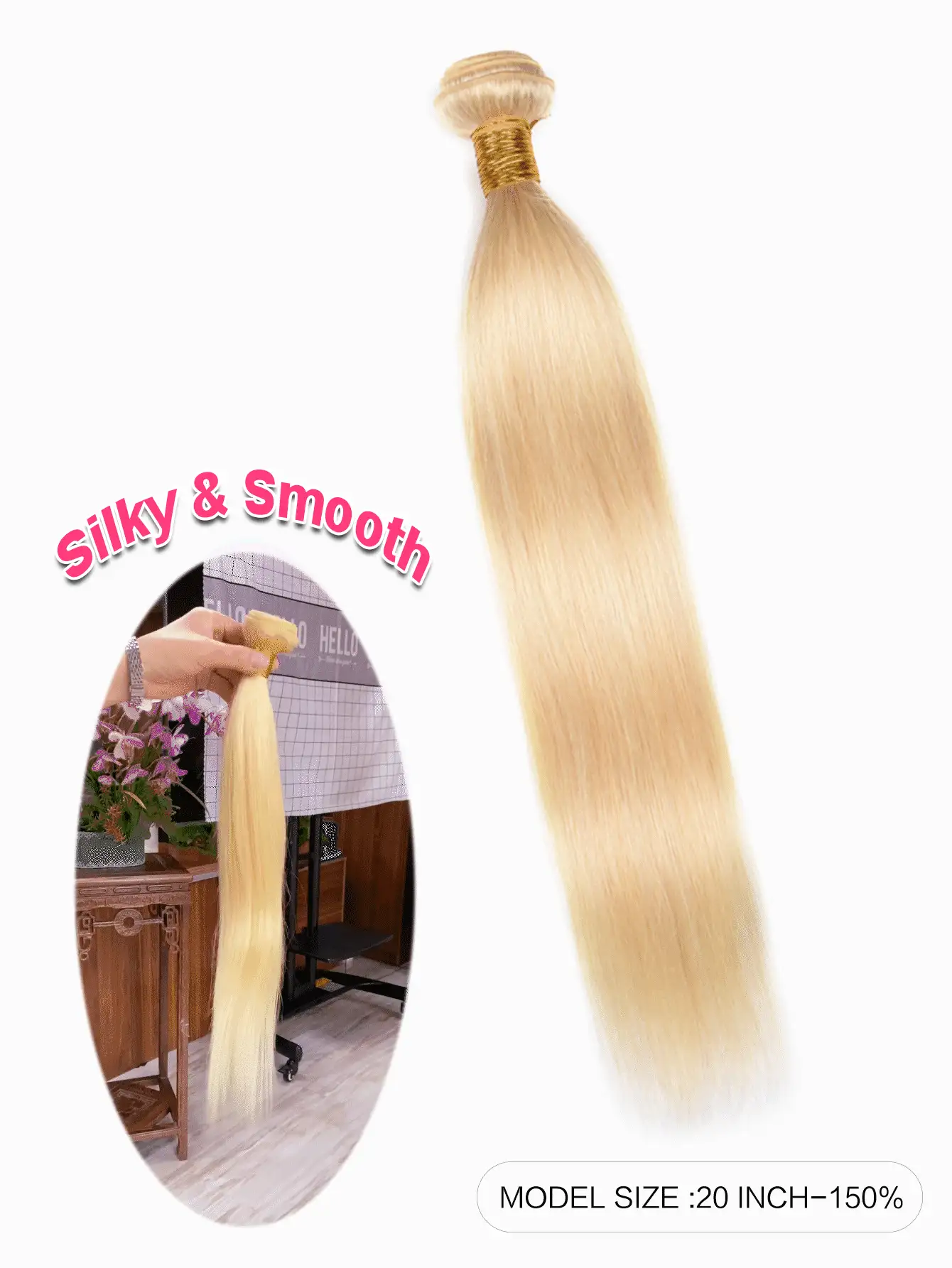 613# Light Blonde Color Straight Virgin Human Hair Weave Bundles 100% Raw Unprocessed 613 Platinum Blonde Hair Weft Easy To Dye