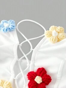 Sweetina Fitted 3D Floral Decor Criss-Cross Tie Front Blouse For Women