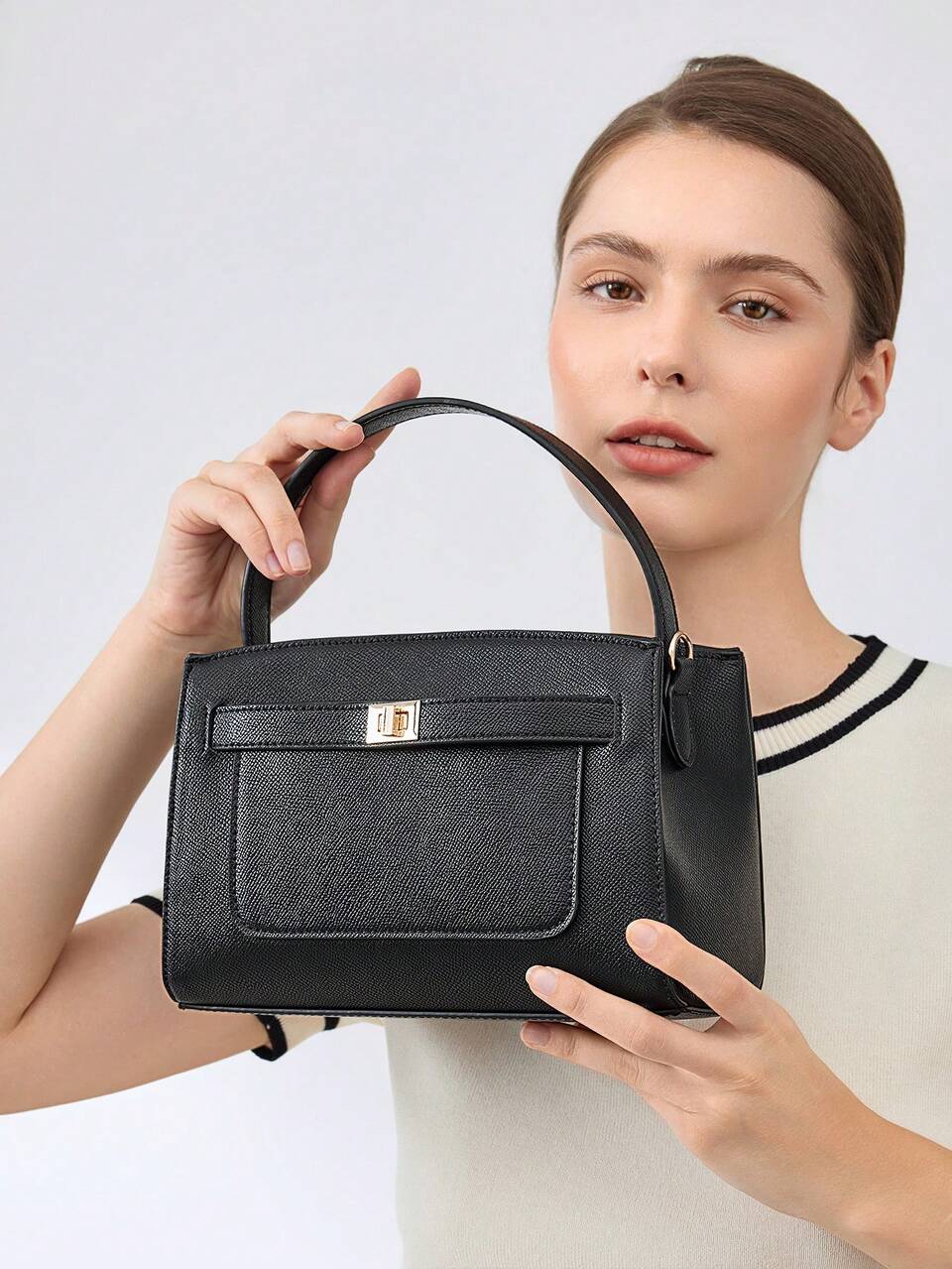 WOMEN'S BLACK SIMPLE & VERSATILE COMMUTER HANDBAG, ELEGANT, LARGE CAPACITY, FOR DAILY, FOR WORK