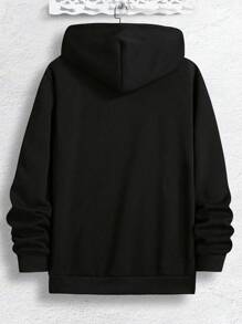 Manfinity Roughcore Men's Oversized Letter Printed Drawstring Hooded Sweatshirt, For Fall, Long Sleeve Top - Black - View 2