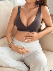 女士纯色休闲孕妇上衣/哺乳胸罩 - 深灰色 - 查看 1