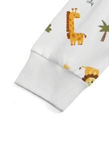 PopScrub Cute Cartoon Zoo Animal Elephant Koala Lion Giraffe Zebra Print Scrub Uniform Jacket - White - View 5