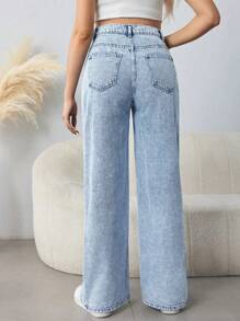 SHEIN Maternity Casual Loose Straight Leg Jeans, Blue - Blue - View 2