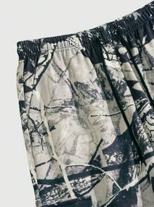 ROMWE MEN Street Life 男士枝形印花松紧腰宽松休闲阔腿工装裤