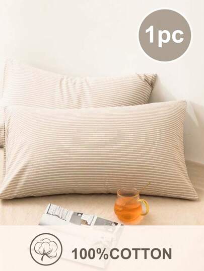 1 件编织条纹枕套，简约设计，适合男孩、女孩、在校学生、宿舍装饰，适合单人床/双人床/大号床/特大号床