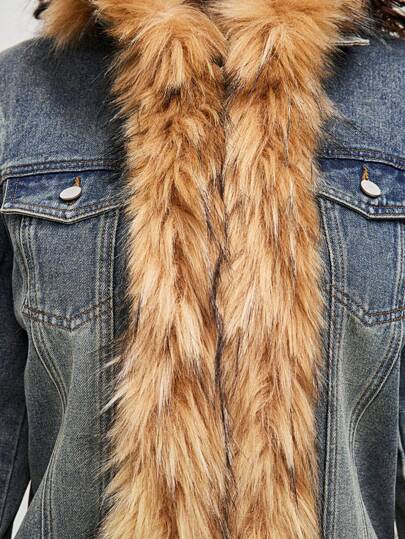 Grunge Punk Y2K Style Color-Block Fluffy Collar Denim Jacket