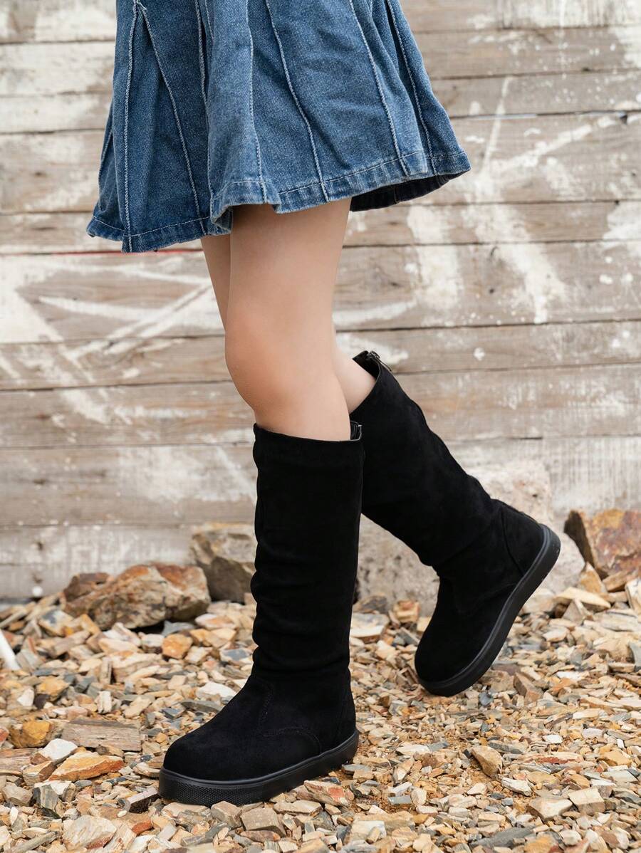 1 Pair Black Patchwork Faux Leather Children High Boots