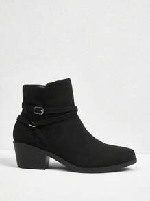 Styleloop 女士金属扣简约踝靴 - 黑色 - 查看 2