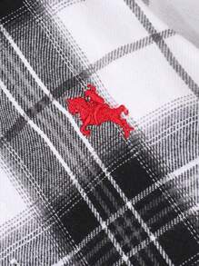 男婴休闲时尚西部牛仔刺绣格子长袖纽扣衬衫，适合居家、休闲和外出 - 黑與白 - 查看 6