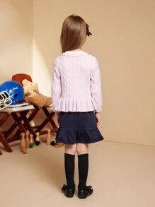 PrepCrw Kleine Mädchen Lässig süßer einfarbiger Rüschen-Saum Cardigan, Herbst
