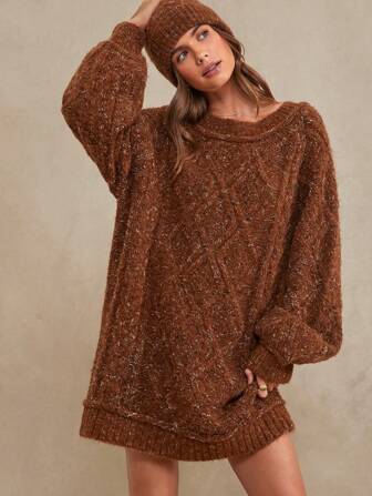 WESTFADE Oversized Cable-Knit Sweater Dress