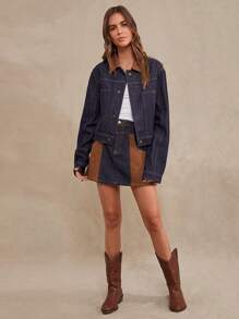 WESTFADE Premium Denim Western Two-Tone Cotton Denim Jacket - Dark Wash - View 8