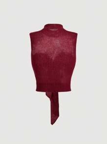 SHEIN MOD Red Sexy Women Knit Sweater, Autumn/Winter Hollowed Costumes Women Sexy Women Top Concert Women Queen Of Hearts - Red - View 2