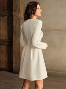 Anewsta Women's Luxury Rhinestone Embellished Christmas Dress For Autumn/Winter - Apricot - View 2