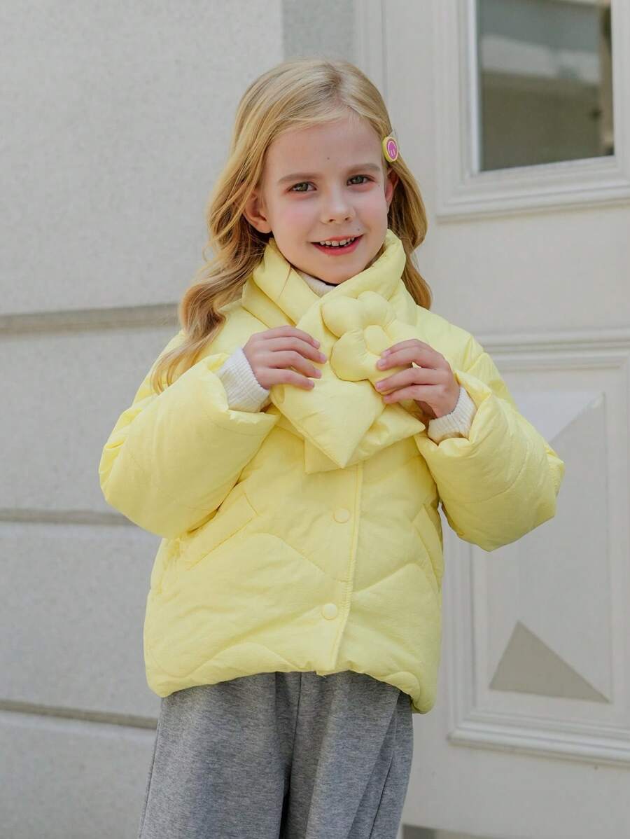 Young Girls Floral Jacket With Yellow Floral Scarf, Dark Pattern Print - Yellow - View 1