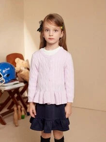 PrepCrw Kleine Mädchen Lässig süßer einfarbiger Rüschen-Saum Cardigan, Herbst