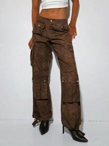 SHEIN X  Ignacia Antonia Flirla 女士时尚做旧洗水工装裤 - 彩色 - 查看 4