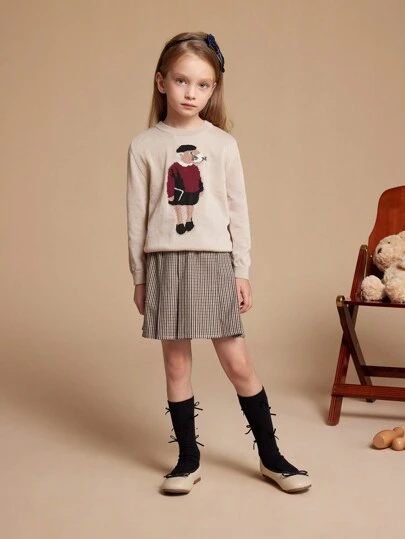 PrepCrw 年轻女孩经典格子复古裙，秋冬季休闲日常穿着