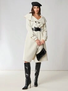 Enchnt 女士冬季优雅休闲双排扣双面混纺大衣，适合日常和外出，保暖服装，圣诞服装，新年服装，冬季女装，新年服装，优雅女士大衣 - 杏色 - 查看 10