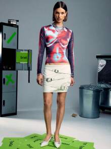 SHEIN Unity Minifalda con detalles de hebilla en piel sintética - Blanco - Ver 3