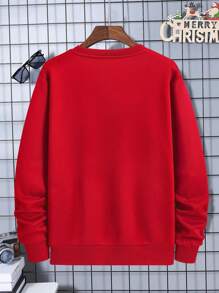 SHEIN 1pc Men's Fashion Streetwear Christmas Santa Claus & Light Graphic Round Neck Fleece Sweatshirt, Suitable For Christmas Party - Red - View 2