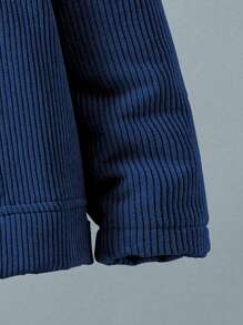 SHEIN 年轻男孩休闲日常保暖衬里前扣立领夹克，秋冬季保暖 - 寶藍色 - 查看 4