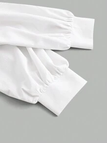 SHEIN MOD Plus Size Women's V Neck Wrap Front Blouse With Lantern Sleeve