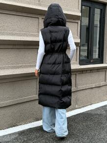 Muchica 长款连帽黑色冬季背心夹克