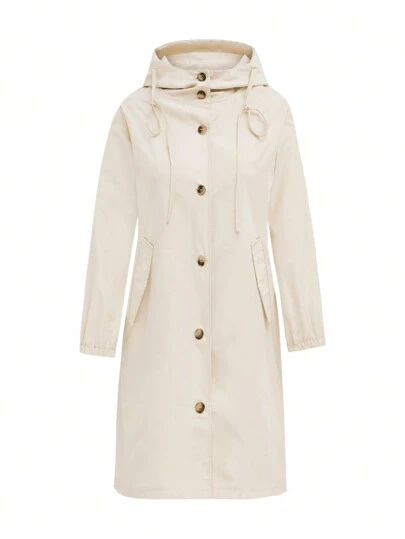 SHEIN LUNE 大码休闲纯色抽绳连帽夹克，秋季