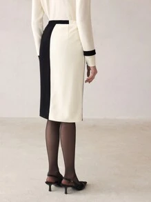 BizChic White Color Block Knit Skirt, Suitable For Christmas, New Year Party, Autumn/Winter Wear - Apricot - View 6