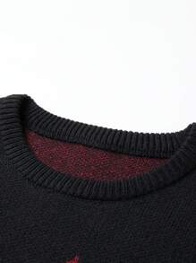 Manfinity Roghcode Áo len dài tay cổ tròn họa tiết ngọn lửa thường ngày cho nam, mùa thu/đông - màu đen - Xem 4