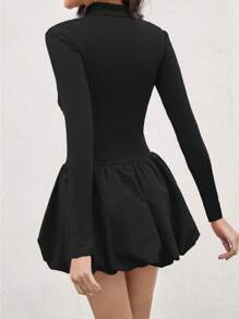 COSMINA Women's Solid Color Stand Collar Long Sleeve Lantern Hem Fashion Mini Dress, Autumn